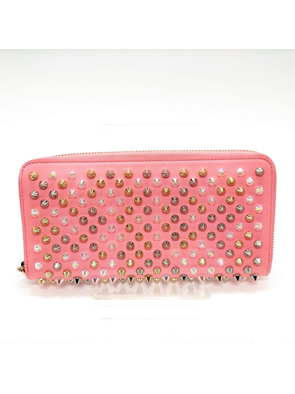 Christian Louboutin Auth Pink Studded Zip around long Wallet -EUC